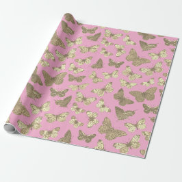 Niedliches Girl Golden Beige Schmetterling-Muster  Geschenkpapier