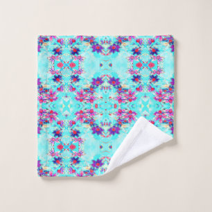 Niedliches Girl-Lila Blume Muster auf Aqua Blue Badhandtuch Set