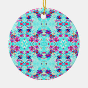 Niedliches Girl-Lila Blume Muster auf Aqua Blue Keramik Ornament