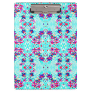 Niedliches Girl-Lila Blume Muster auf Aqua Blue Klemmbrett