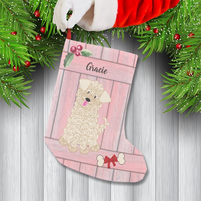 Niedliches Girl Maltipoo Rosa Holzzaun Monogramm Kleiner Weihnachtsstrumpf (Von Creator hochgeladen)