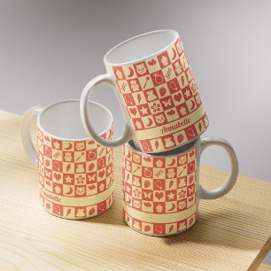 Niedliches Girl Modern Pink Checkered Icons Muster Kaffeetasse