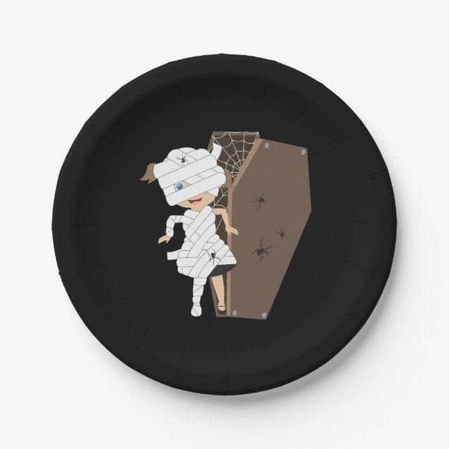 Niedliches Girl-Mummy-Coffin Halloween-Design Pappteller (Vorderseite)