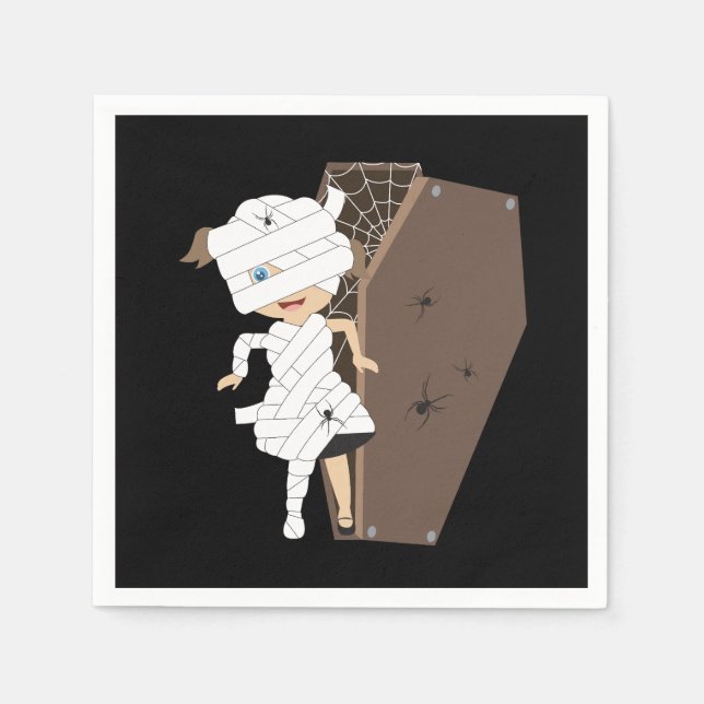Niedliches Girl-Mummy-Coffin Halloween-Design Serviette (Vorderseite)