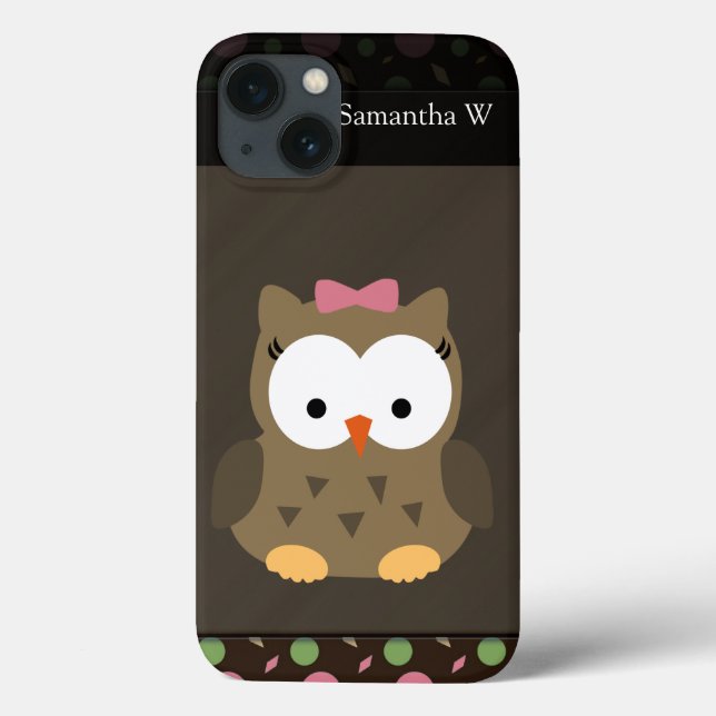 Niedliches Girl-Owl, rosa/grün/braun Case-Mate iPhone Hülle (Rückseite)
