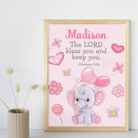 Niedliches Girl Pink Elephant Christlich Segen Nam