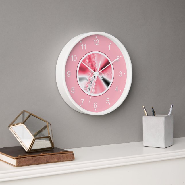 Niedliches Girl Pink Fraktal Art Uhr (Büro)