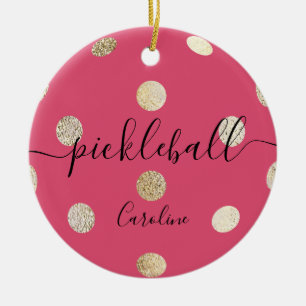 Niedliches Girl-Pink-Gold-Pickleball Keramik Ornament