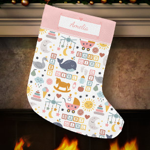 Niedliches Girl-Pink-Muster mit dem Namen Kleine C Großer Weihnachtsstrumpf