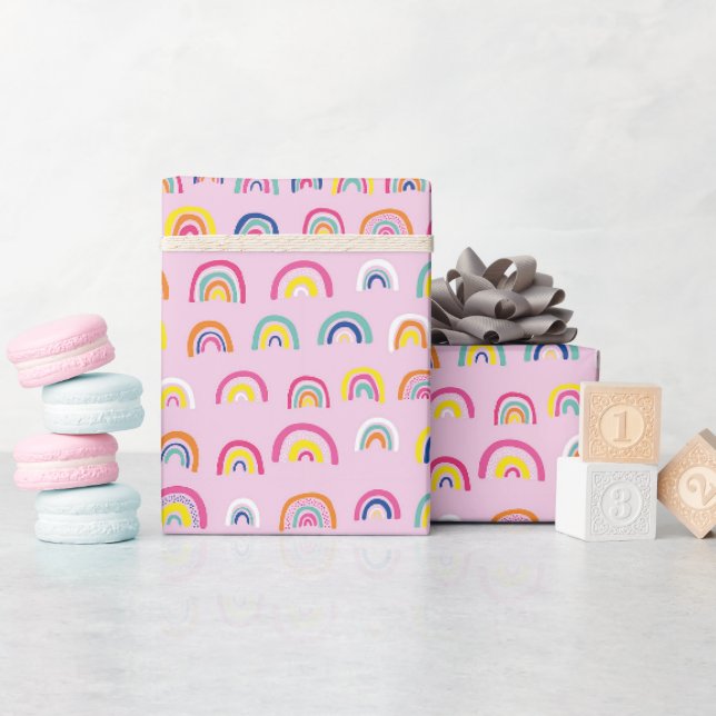 Niedliches Girl-Pink-Regenbogenmuster Geschenkpapier (Babyparty)