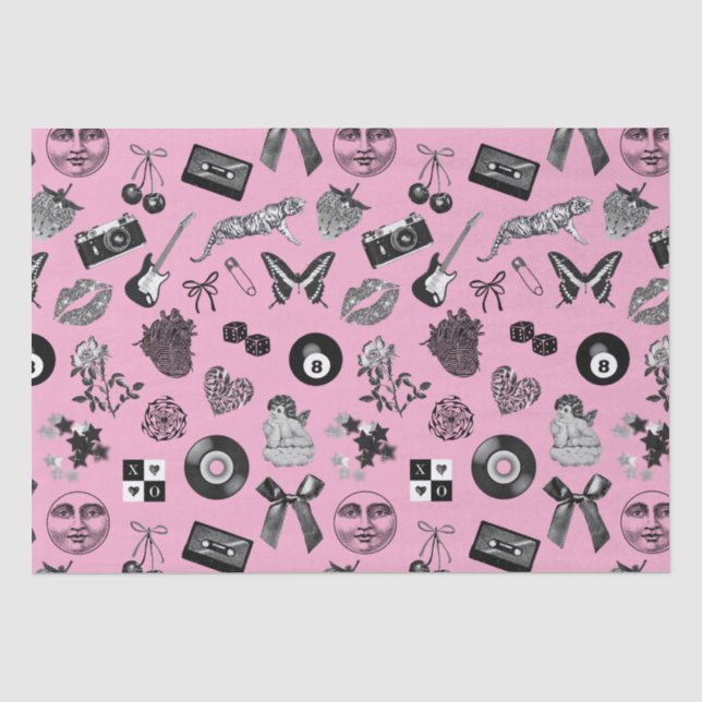 Niedliches Girl Pink Schwarzes Ästhetisches Muster Seidenpapier (Vorderseite)