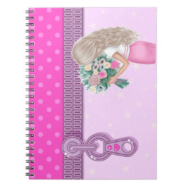 Niedliches Girl & Rosa Blumendesign elegant mit Mo Notizblock