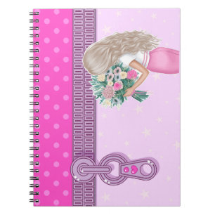 Niedliches Girl & Rosa Blumendesign elegant mit Mo Notizblock