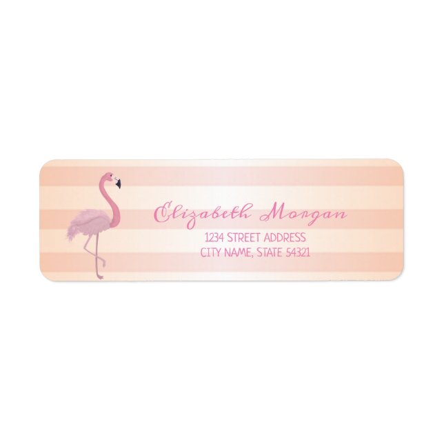 Niedliches Girl Striped, rosa Flamingo-Adressetike (Vorne)