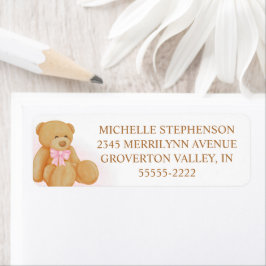 Niedliches Girl Teddy Bear Pink Bow Label