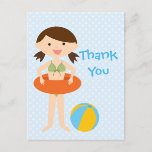 Niedliches Girl's Summer Pool Party danke Postcard Postkarte