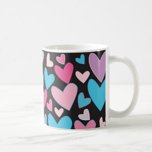 Niedliches Girly blaues rosa u. lila Herz-Muster Kaffeetasse
