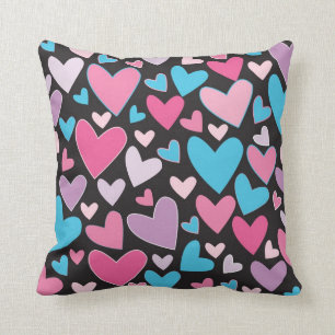 Niedliches Girly Blue Pink und Lila Herzklopfen Kissen