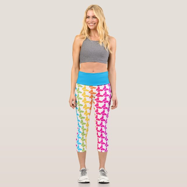 Niedliches Girly Colorful Rainbow Butterfly Patter Capri Leggings (Vorderseite)