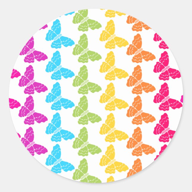 Niedliches Girly Colorful Rainbow Butterfly Patter Runder Aufkleber (Vorderseite)