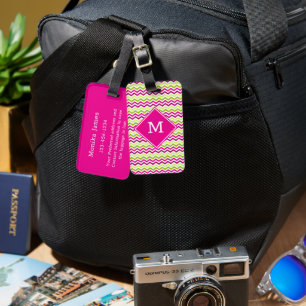 Niedliches Girly Colorful Zickzack Muster mit Mono Gepäckanhänger