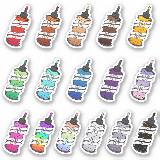 Niedliches Girly Dyed Hair Flasche Illustration Se Aufkleber (Vorderseite)