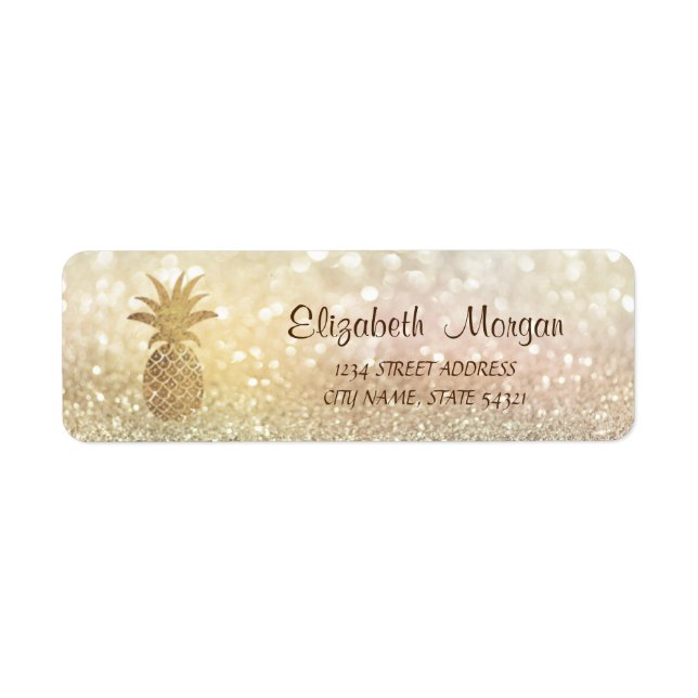 Niedliches Girly Gold Ananas Bokeh-Adressetikett (Vorne)