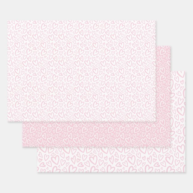 Niedliches Girly Hand Drawn Hearts Pattern Baby Pi Geschenkpapier Set (Set)