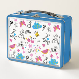 Niedliches Girly Hübsch Rainbow Unicorful Pattern Metall Brotdose