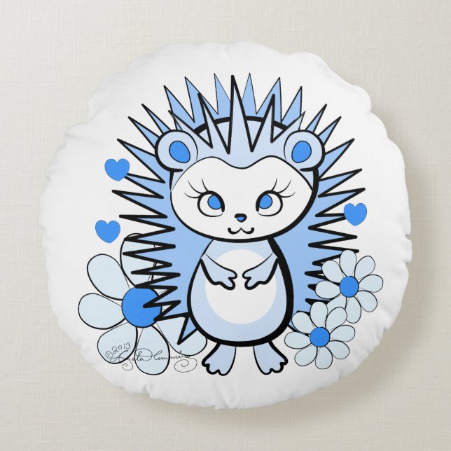 Niedliches Girly Igels-lt Blue Rundes Kissen (Vorderseite)