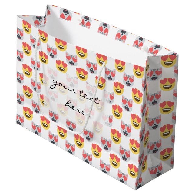 Niedliches Girly in Liebe-Herz-Katze Emoji Muster Große Geschenktüte (Vorderseite Schrägansicht)