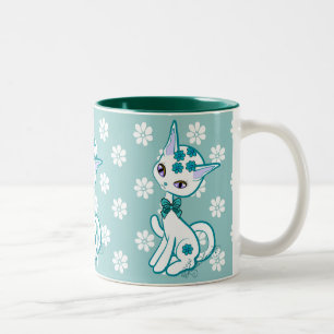 Niedliches Girly Kitty-Katzen-Aqua-Blau Zweifarbige Tasse