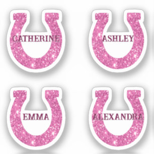Niedliches Girly Pink Glitzer Horseshoe Namenspake Aufkleber