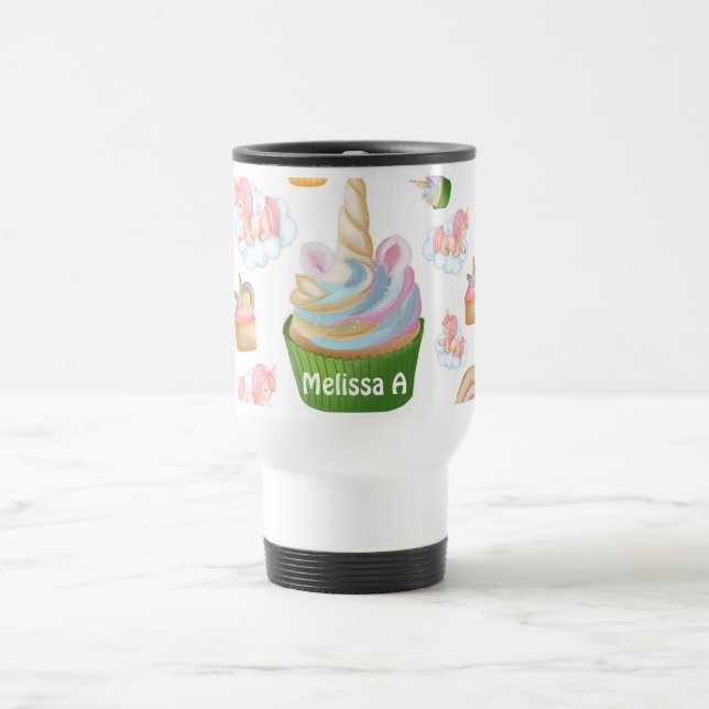 Niedliches Girly Pink Green Cupcake Unicorn Muster Reisebecher (Mittel)