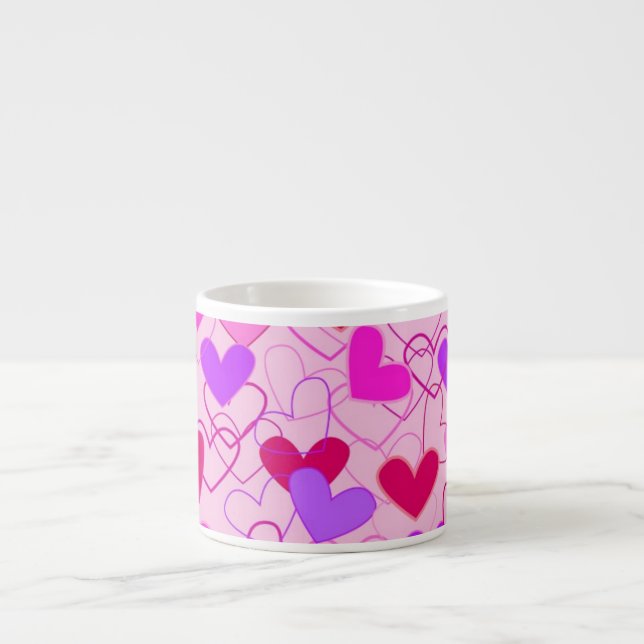 Niedliches Girly Pink Lila & Red Hearts Muster Espressotasse (Vorderseite)