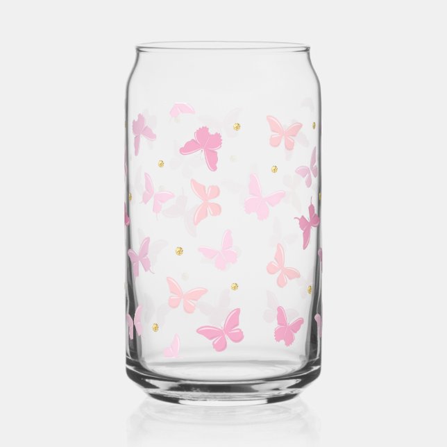 Niedliches Girly Pink-Schmetterlingsmuster Dosenglas (Vorderseite)