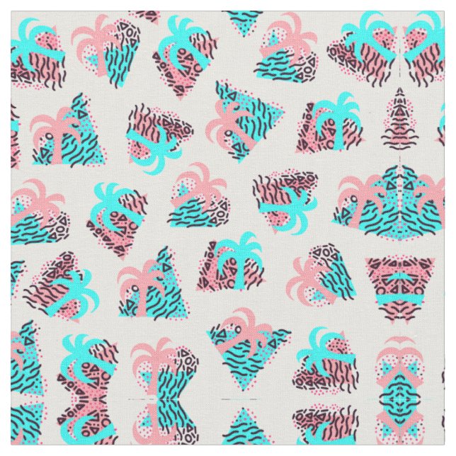 Niedliches Girly Retro 90er Palm Tree Doodles Must Stoff (Nahaufnahme)