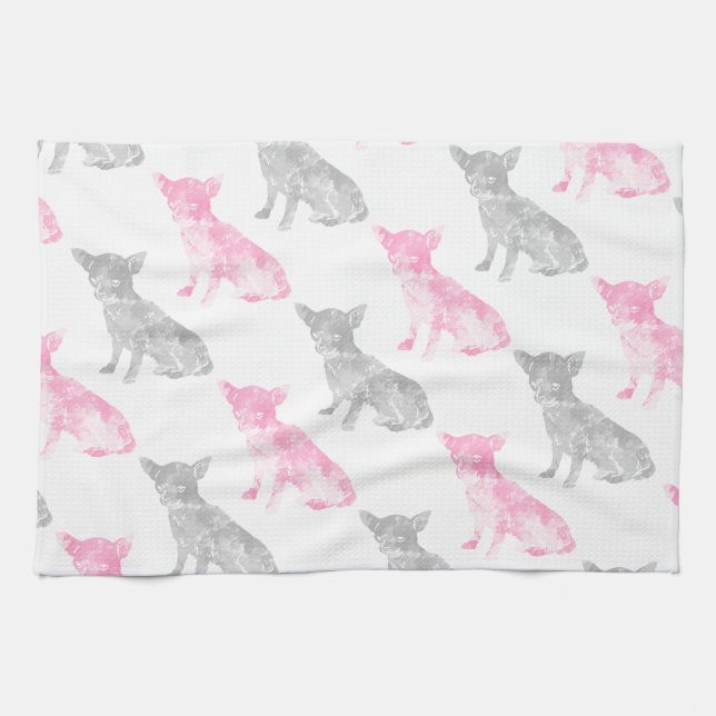 Niedliches girly rosa graues Watercolor Handtuch (Horizontal)
