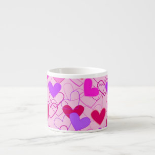 Niedliches Girly rosa lila u. rotes Herz-Muster Espressotasse