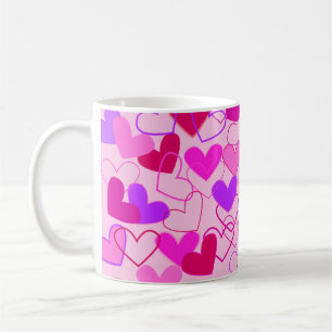 Niedliches Girly rosa lila u. rotes Herz-Muster Kaffeetasse