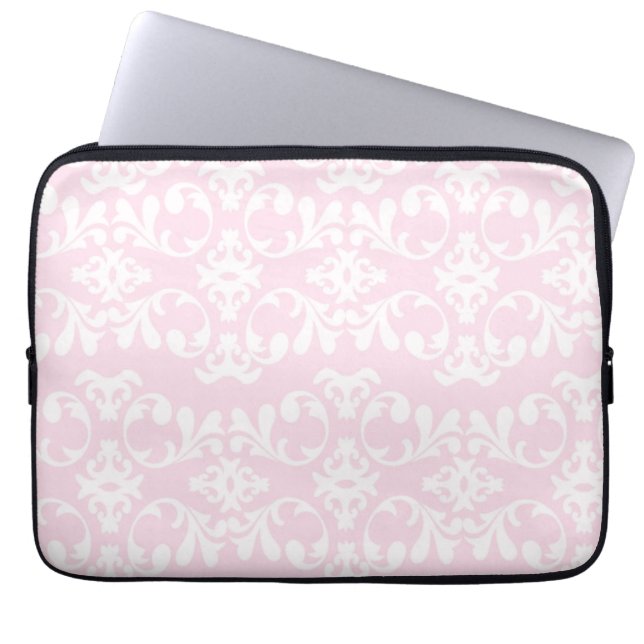Niedliches Girly rosa weißes Damast-Muster Laptopschutzhülle (Vorderseite)