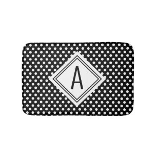 Niedliches Girly Schwarz-weiß Polka Dots Monogram Badematte