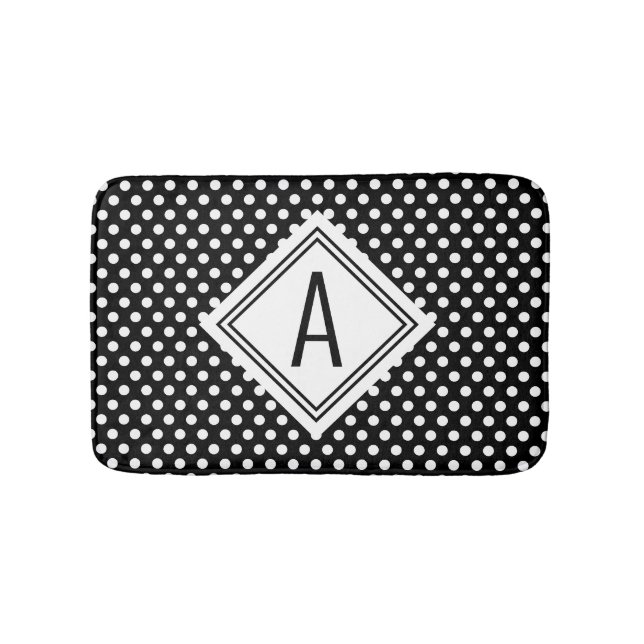 Niedliches Girly Schwarz-weiß Polka Dots Monogramm Badematte (Vorderseite)