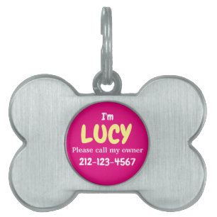 Niedliches Girly Silver Bone in Hot Pink, individu Tiermarke