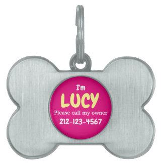 Niedliches Girly Silver Bone in Hot Pink, individu Tiermarke