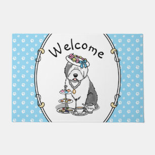 Niedliches Girly Tea Party Altes Englisch Sheepdog Fußmatte