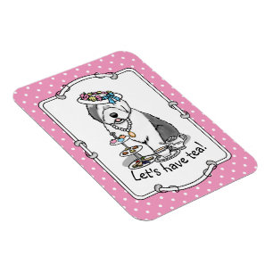 Niedliches Girly Tea Party Altes Englisch Sheepdog Magnet