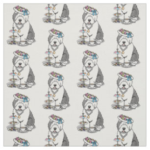 Niedliches Girly Tea Party Altes Englisch Sheepdog Stoff