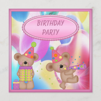 Niedliches Girly Teddy-Bärn-Geburtstags-Party Einladung