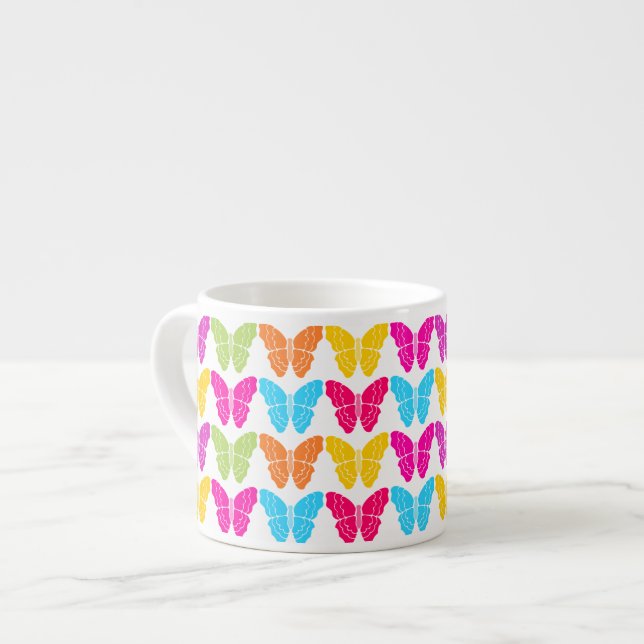 Niedliches Girly Vibranly Rainbow Butterfly Patter Espressotasse (Vorderseite Links)
